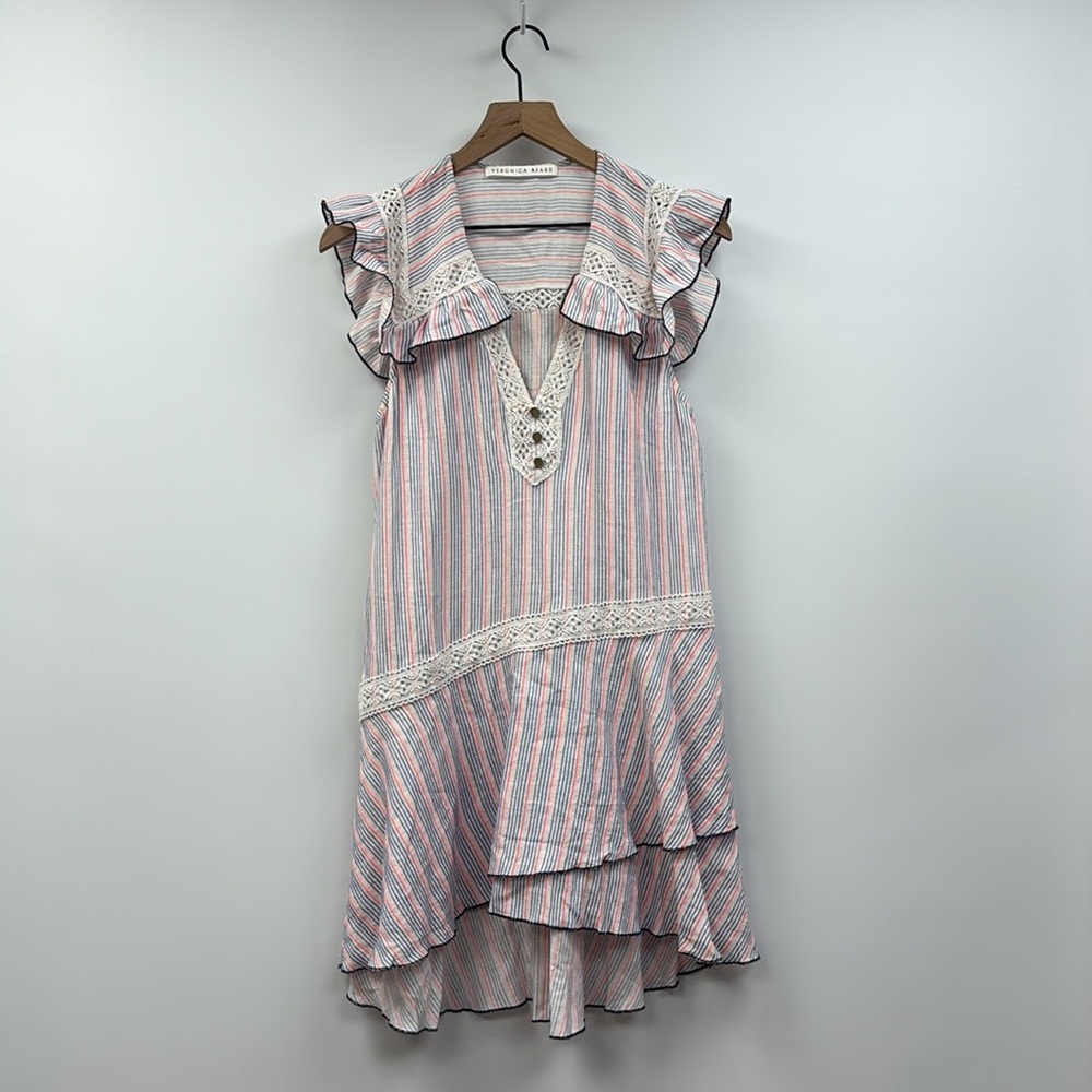 Light Pink Striped Ruffle Sundress with Lace Trim
